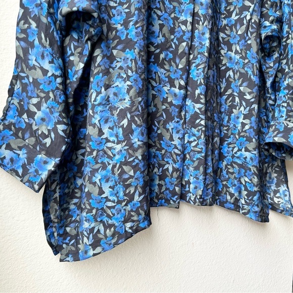 MUNTHE ALUNARIA TOP V neck long sleeve Blue Black floral-print blouse Sz 8 - Picture 8 of 16